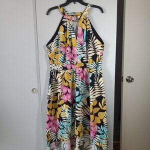 Lascana Tropical Halter Floral Midi Dress - Black, Mustard Pink Teal Size 14 NWT